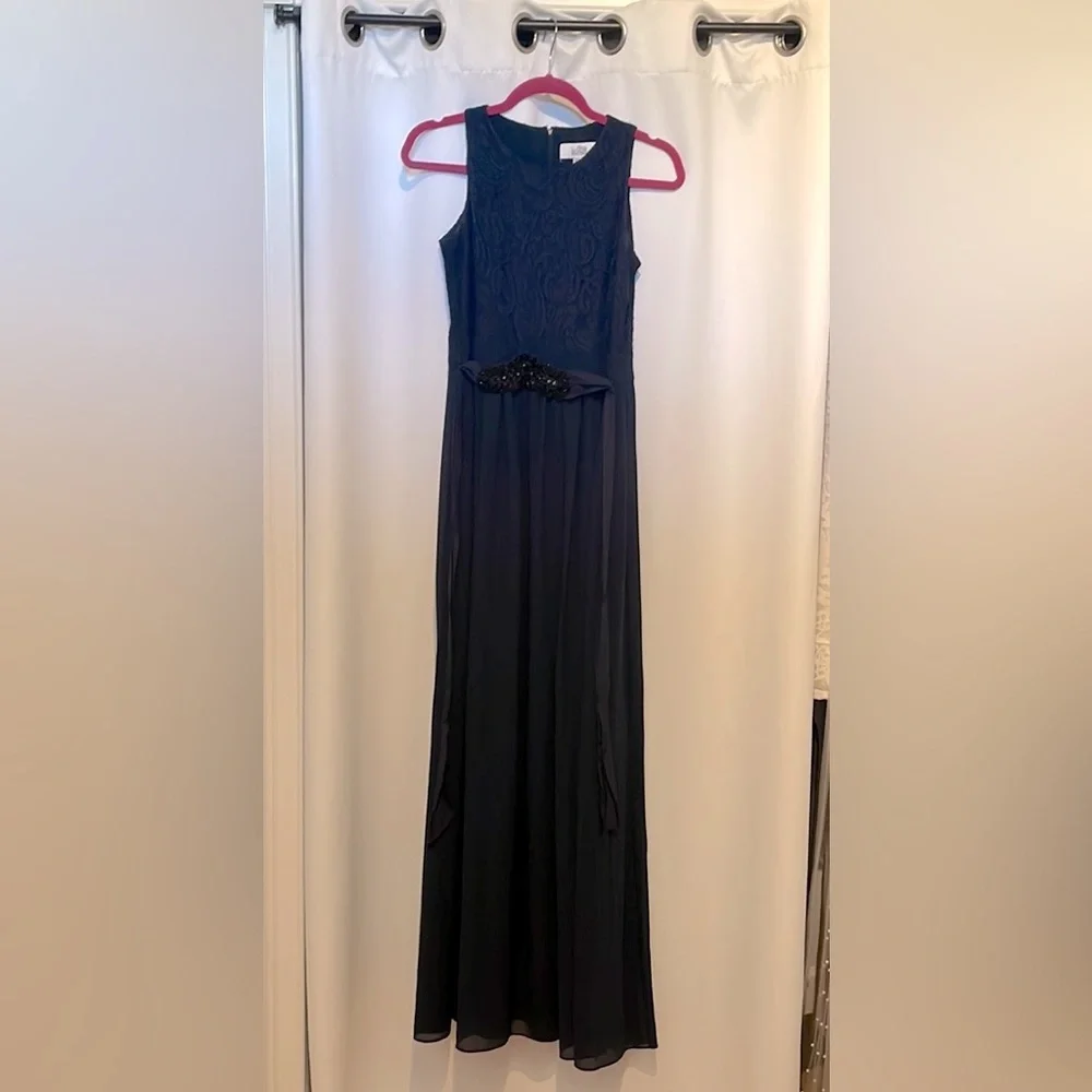 Belle Badgley Mischka size 2 navy floor length gown. - Picture 1 of 7